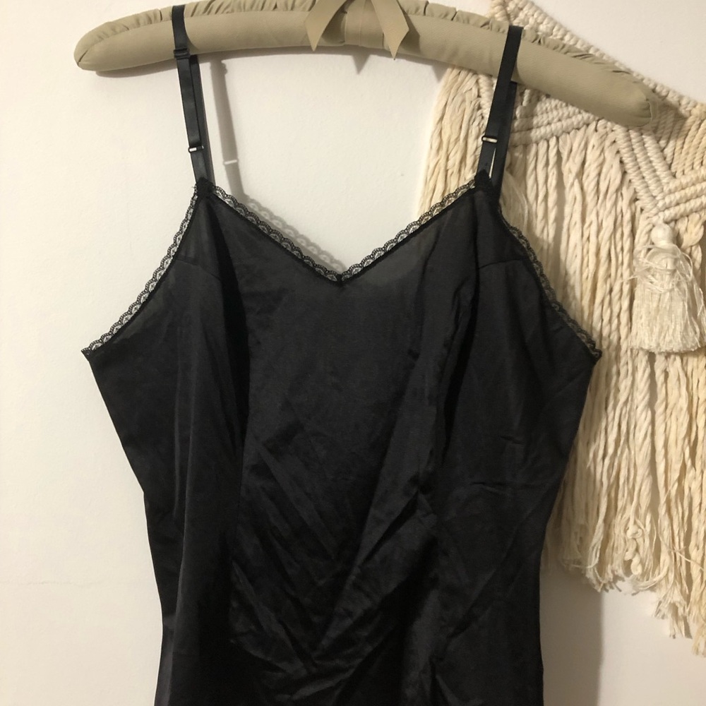 Vanity Fair Black Lace-Trim Camisole Slip Top